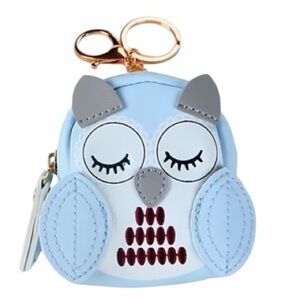 Blue Faux Leather Owl Keychain/Bag Charm/Coin Purse New
